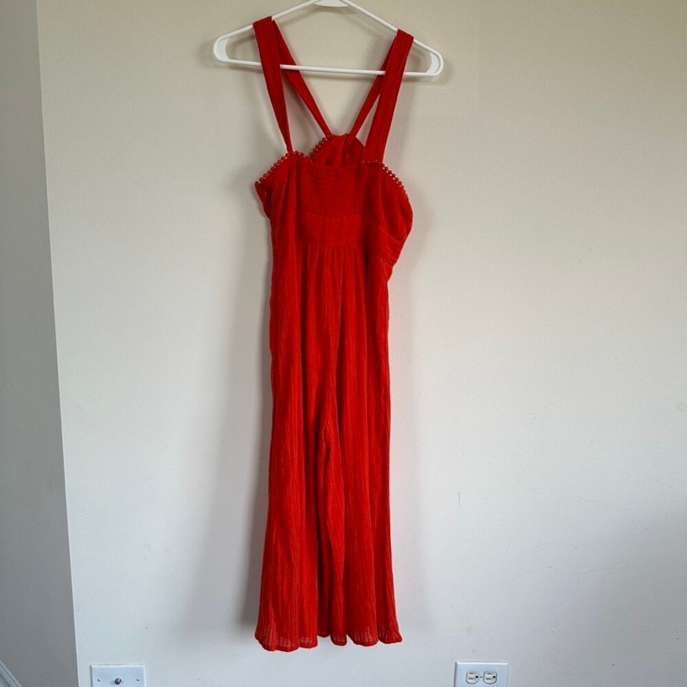 Anthropologie Maeve Proust Orange Wide Leg jumpsuit 2P Halter Sleeveless Boho - Picture 6 of 14